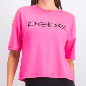 Bebe Sport Short Sleeve Boxy Top in Hot Pink with Mesh Panel